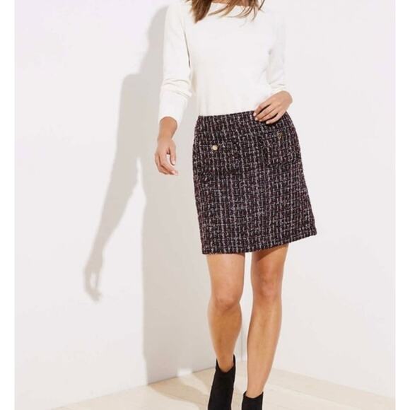 NWT Ann Taylor Loft 8P Mini Skirt | Purple Tweed Boucle Preppy Coquette Sparkle - Picture 4 of 16